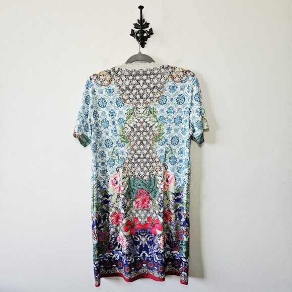 Hale Bob Short Sleeve Floral Dress Size M Leopard Print Brocade Lace Trip EUC - Picture 2 of 5
